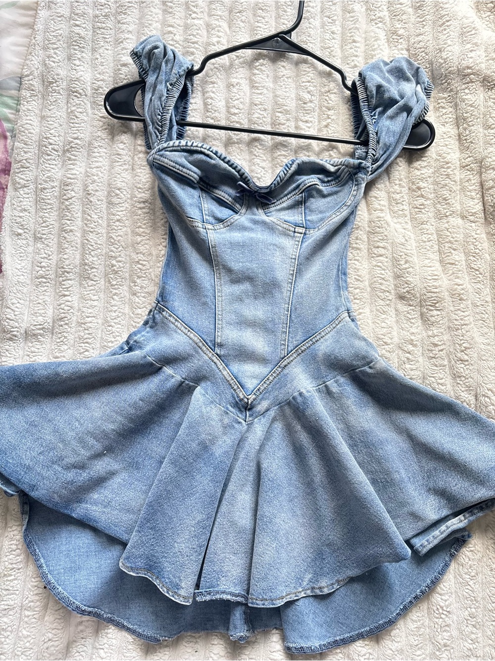 Fashion Nova Light Denim Blue Mini Dress with Ruffled Straps